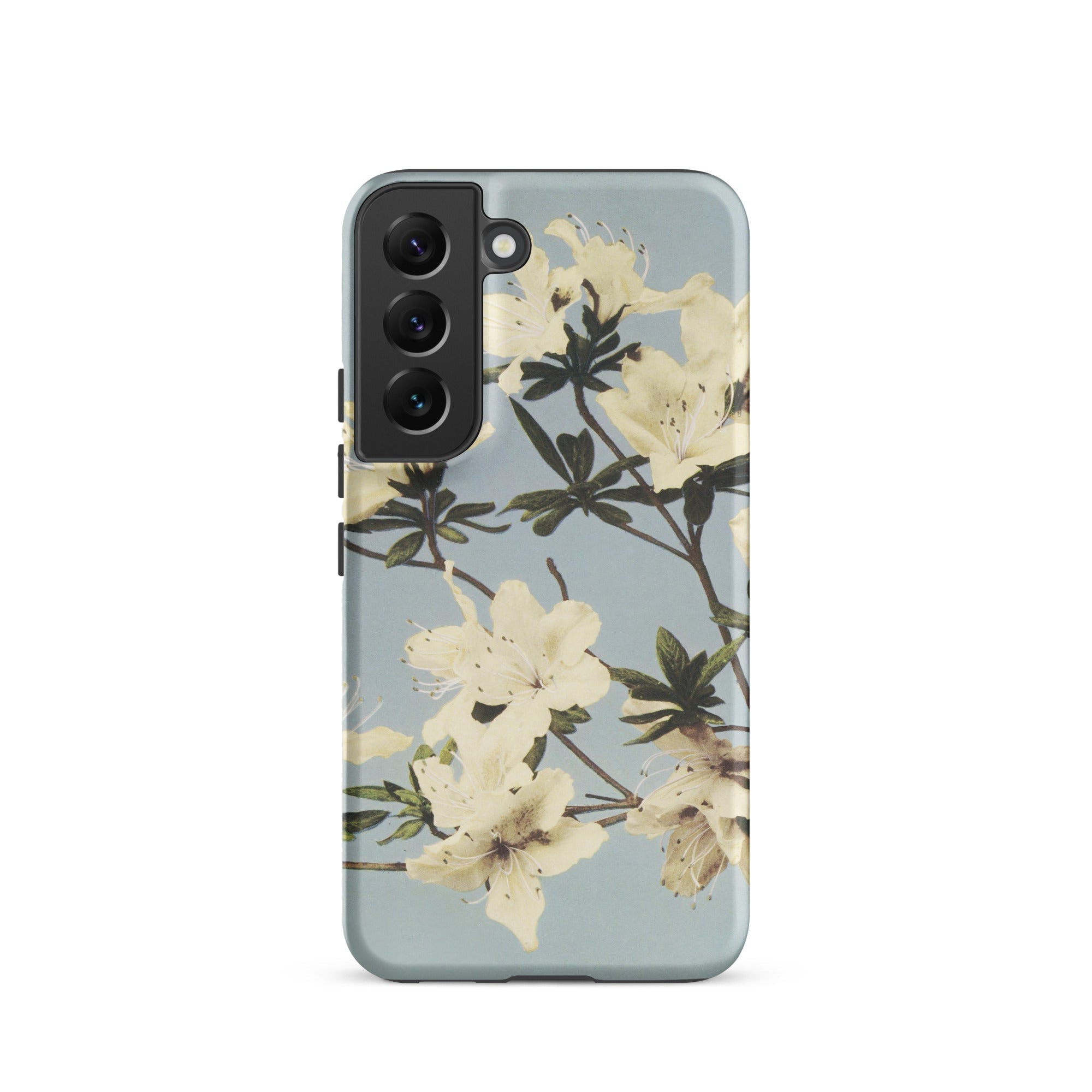 Japanese Azaleas Kazumasa Ogawa Samsung Case, Galaxy S22 / Matte, Smartphone Case White Floral Design Light Blue Background
