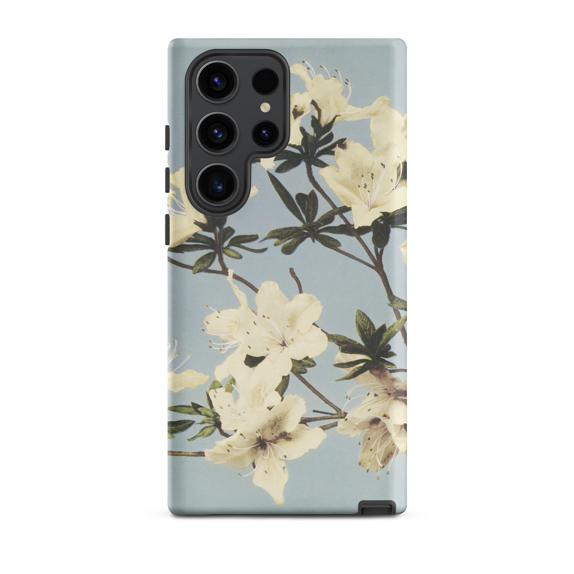 Japanese Azaleas Kazumasa Ogawa Samsung Case, Galaxy S23 Ultra / Matte, Smartphone Case Light Blue Background Pattern White Flowers