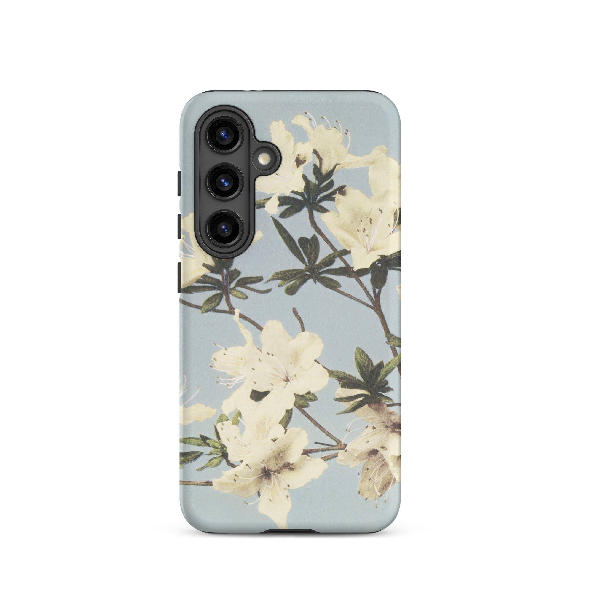 Japanese Azaleas Kazumasa Ogawa Samsung Case, Galaxy S24 / Matte, Phone Case Cream Colored Floral Design Light Blue Background