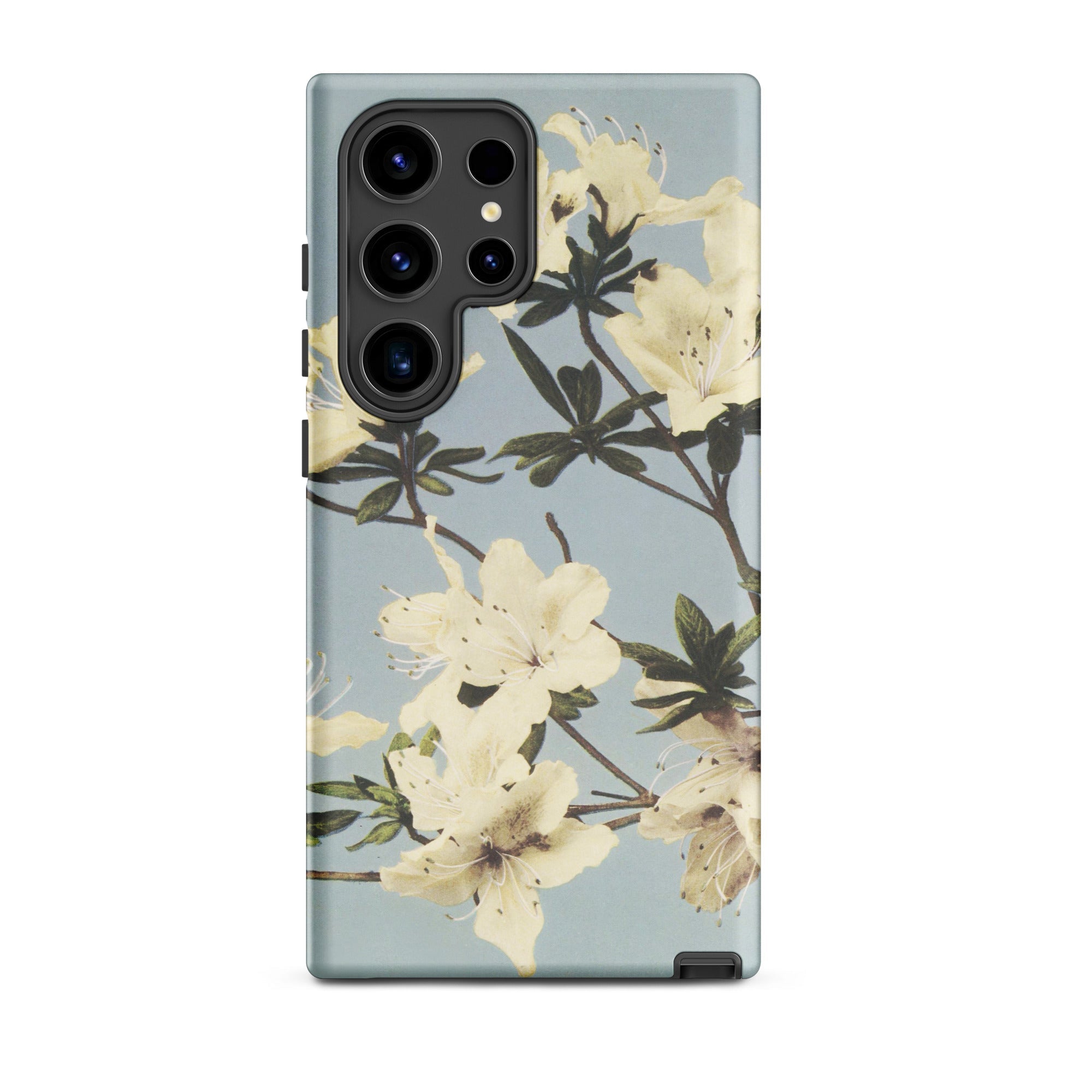 Japanese Azaleas Kazumasa Ogawa Samsung Case, Galaxy S24 Ultra / Matte, Smartphone Case White Floral Pattern Light Blue Background