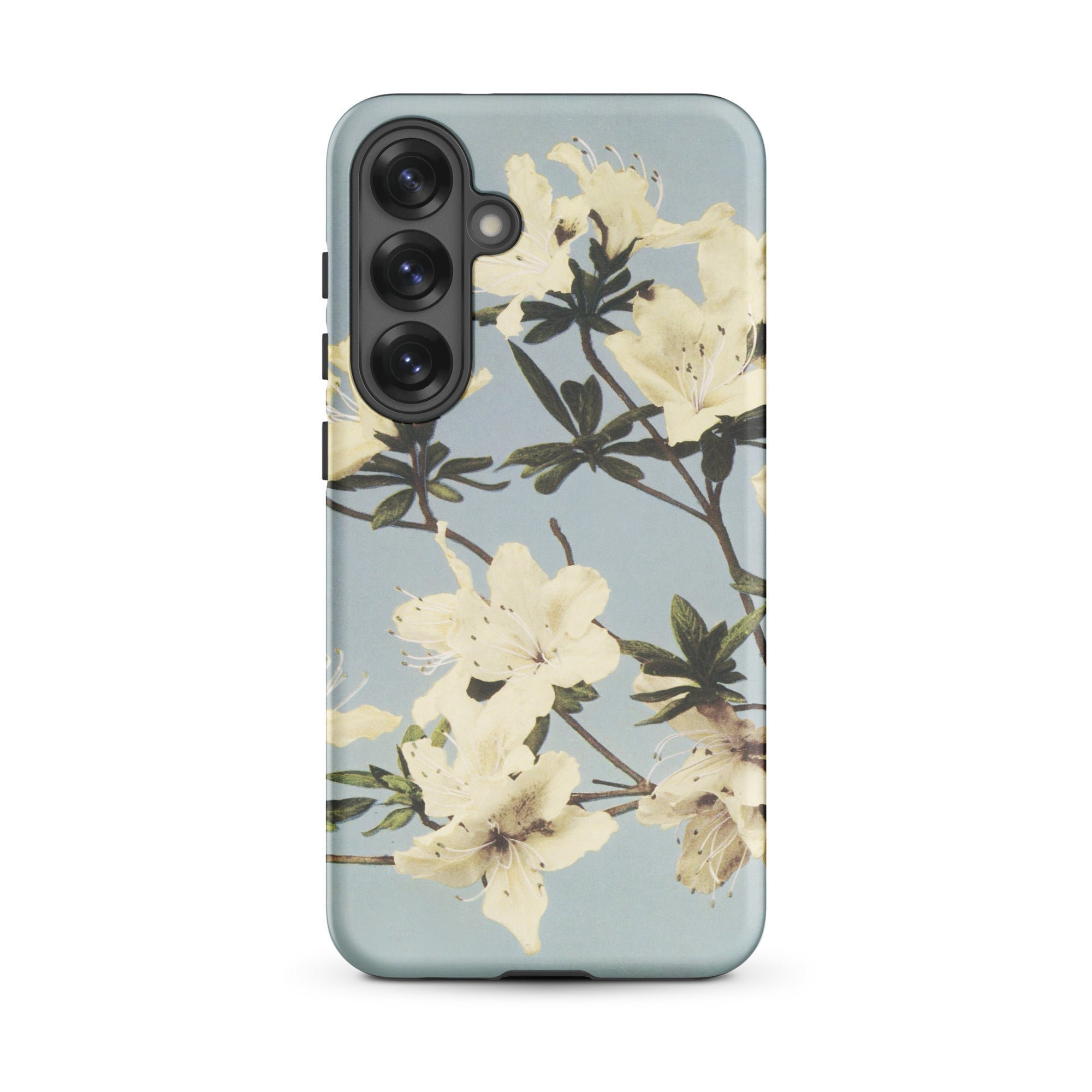 Japanese Azaleas Kazumasa Ogawa Samsung Case, Galaxy S25 Plus / Matte, Light Blue Phone Case White Floral Pattern