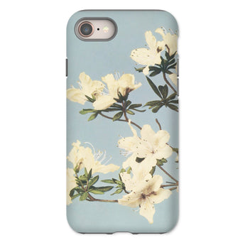 Japanese Azaleas - Ogawa Kazumasa Iphone Case, 8 / Matte, Floral-patterned Phone Case White Blossoms Pale Blue Background