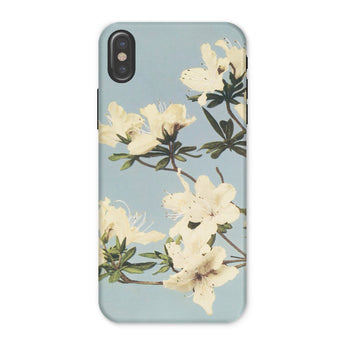 Japanese Azaleas - Ogawa Kazumasa Iphone Case, x / Matte, Floral-patterned Smartphone Case White Blossoms Light Blue Background