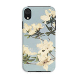 Japanese Azaleas - Ogawa Kazumasa Iphone Case, Xr / Matte, Floral-patterned Smartphone Case White Blossoms Pale Blue Background