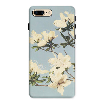 Japanese Azaleas - Ogawa Kazumasa Phone Case Iphone 8 Plus / Matte Floral-patterned Smartphone Case White Blossoms Light Blue Background