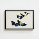 Black-framed Artwork Elegant Illustration Three Butterflies Navy Blue Kamisaka Sekka, Japan’s Artistic Renaissance, Deftly