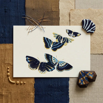 Japanese Blue Butterflies too - Kamisaka Sekka Art Print / Canvas Cream-colored Card Elegant Illustration Four Navy, Japan’s Artistic
