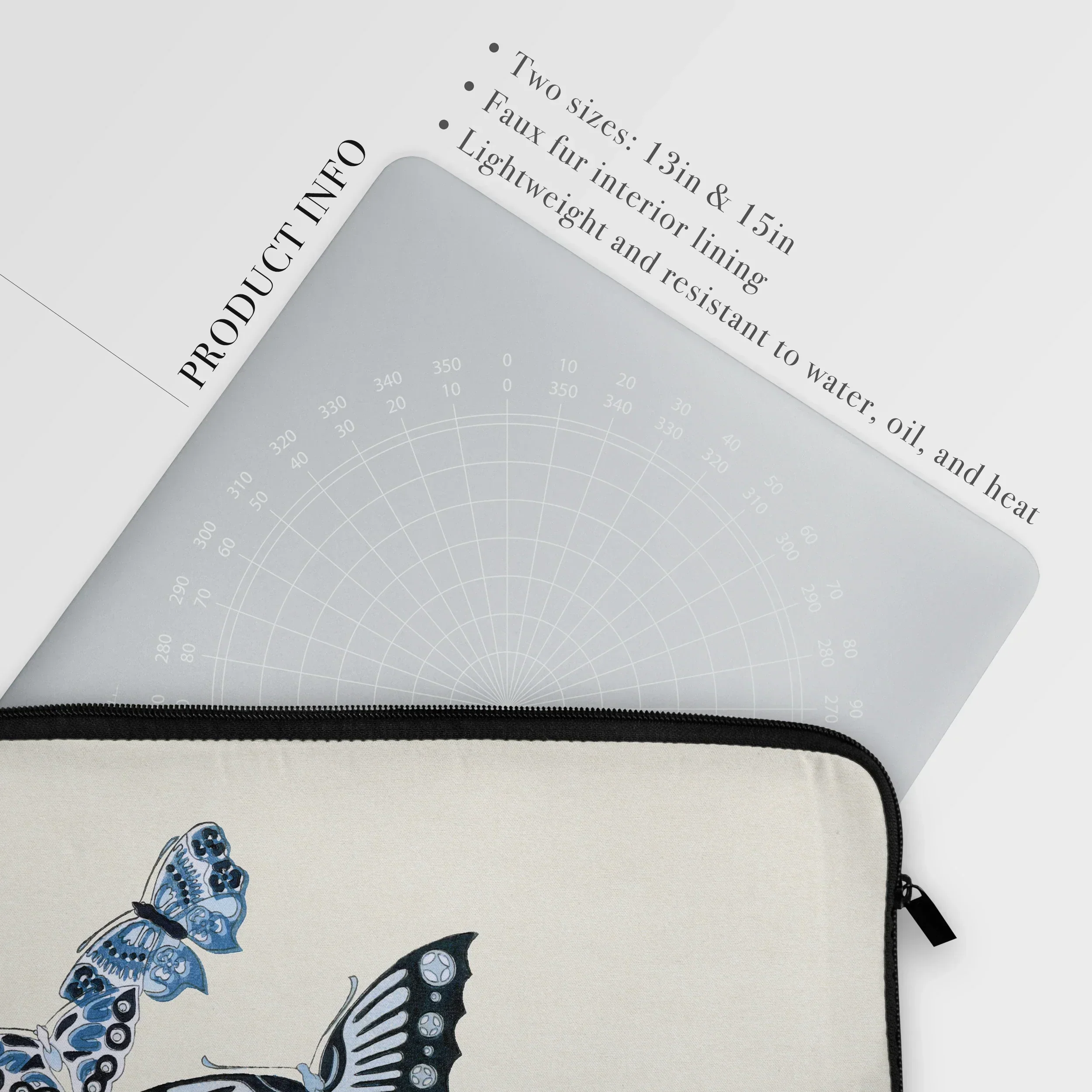 Japanese Blue Butterflies - Kamisaka Sekka Laptop Sleeve, Laptop Sleeve Blue Butterfly Design Light-colored Fabric