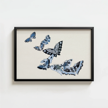 Black-framed Artwork Collection Intricately Designed Butterflies Shades Blue Kamisaka Sekka’s Japanese, Japan’s Artistic Awakening, Sekka