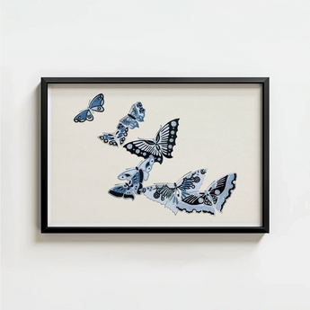 Black-framed Artwork Collection Intricately Designed Butterflies Shades Blue Kamisaka Sekka’s Japanese, Japan’s Artistic Awakening, Sekka
