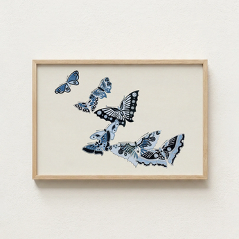 Framed Artwork Collection Intricately Designed Butterflies Shades Blue Kamisaka Sekka’s Japanese, Japan’s Artistic Awakening, Sekka Meiji