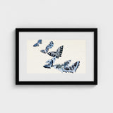 Japanese Blue Butterflies - Kamisaka Sekka Meiji Art Print / Canvas Black-framed Artwork Delicate Illustration Shades Black Sekka’s,