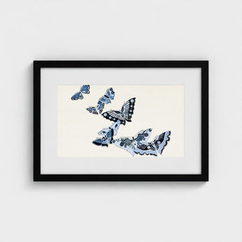 Japanese Blue Butterflies - Kamisaka Sekka Meiji Art Print / Canvas Black-framed Artwork Delicate Illustration Shades Black Sekka’s,