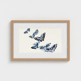 Japanese Blue Butterflies - Kamisaka Sekka Meiji Art Print / Canvas Framed Artwork Collection Stylized Shades Black Sekka’s, Japan’s