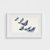 Japanese Blue Butterflies - Kamisaka Sekka Meiji Art Print / Canvas Framed Artwork Cluster Intricately Detailed Shades Sekka’s, Japan’s
