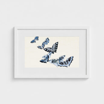Japanese Blue Butterflies - Kamisaka Sekka Meiji Art Print / Canvas Framed Artwork Cluster Intricately Detailed Shades Sekka’s, Japan’s