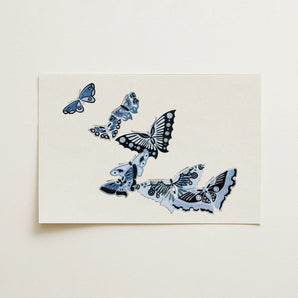 Japanese Blue Butterflies - Kamisaka Sekka Meiji Art Print / Canvas, 18x12’’ / 46x31cm / Unframed / no Border, Posters Prints & Visual