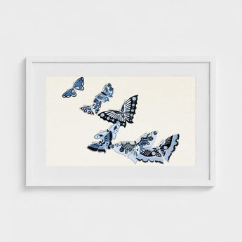 Japanese Blue Butterflies - Kamisaka Sekka Meiji Art Print / Canvas Framed Artwork Collection Intricately Designed Shades Sekka’s, Japan’s