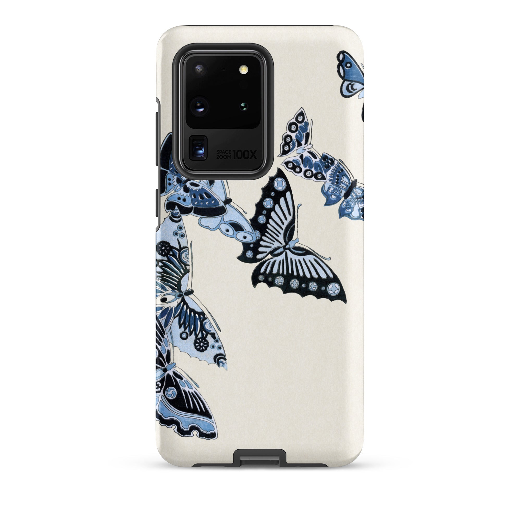 Japanese Blue Butterflies Kamisaka Sekka Samsung Case, Galaxy S20 Ultra / Matte, Beige Smartphone Case Adorned Blue Butterfly Designs