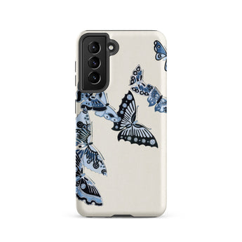 Japanese Blue Butterflies - Kamisaka Sekka Samsung Case, Galaxy S21 / Matte, Cream-colored Smartphone Case Adorned Blue Black Butterfly