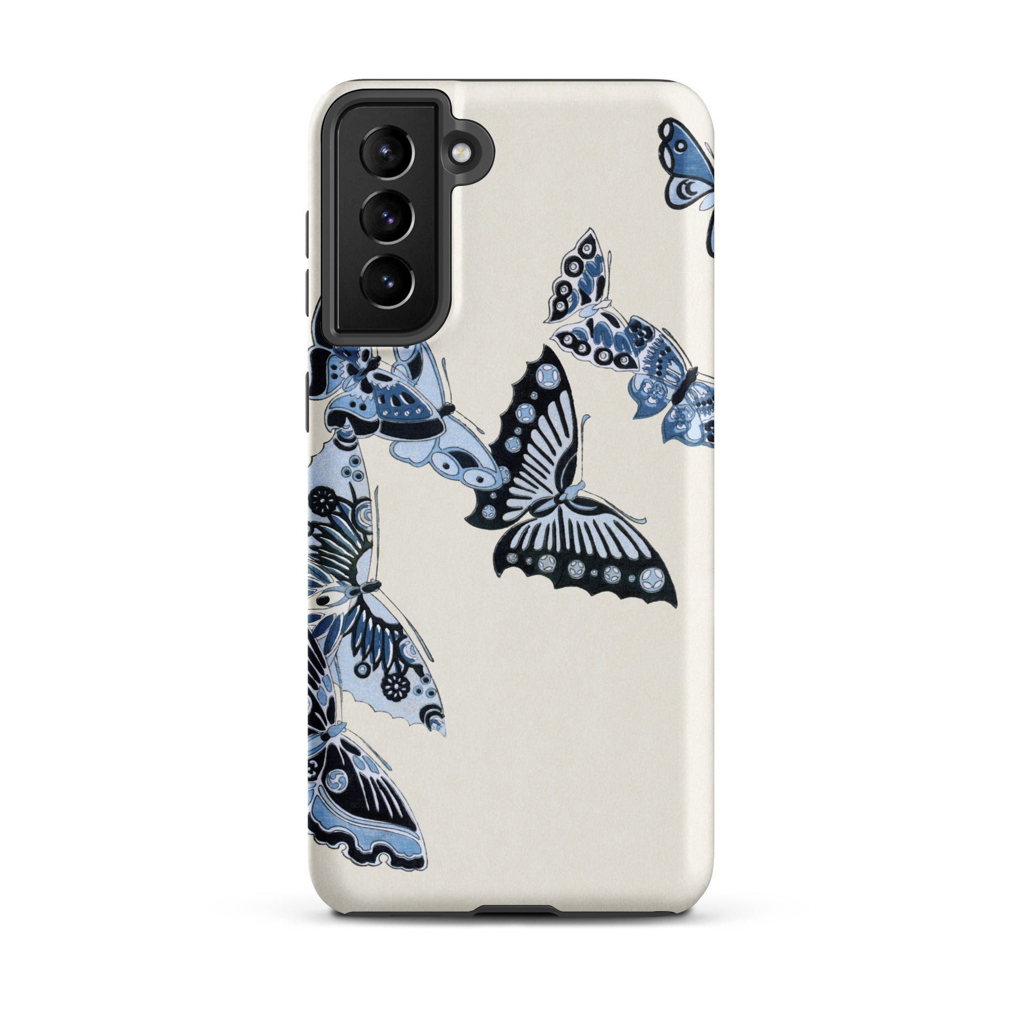 Japanese Blue Butterflies Kamisaka Sekka Samsung Case, Galaxy S21 Plus / Matte, Phone Case White Background Blue Black Butterfly Designs