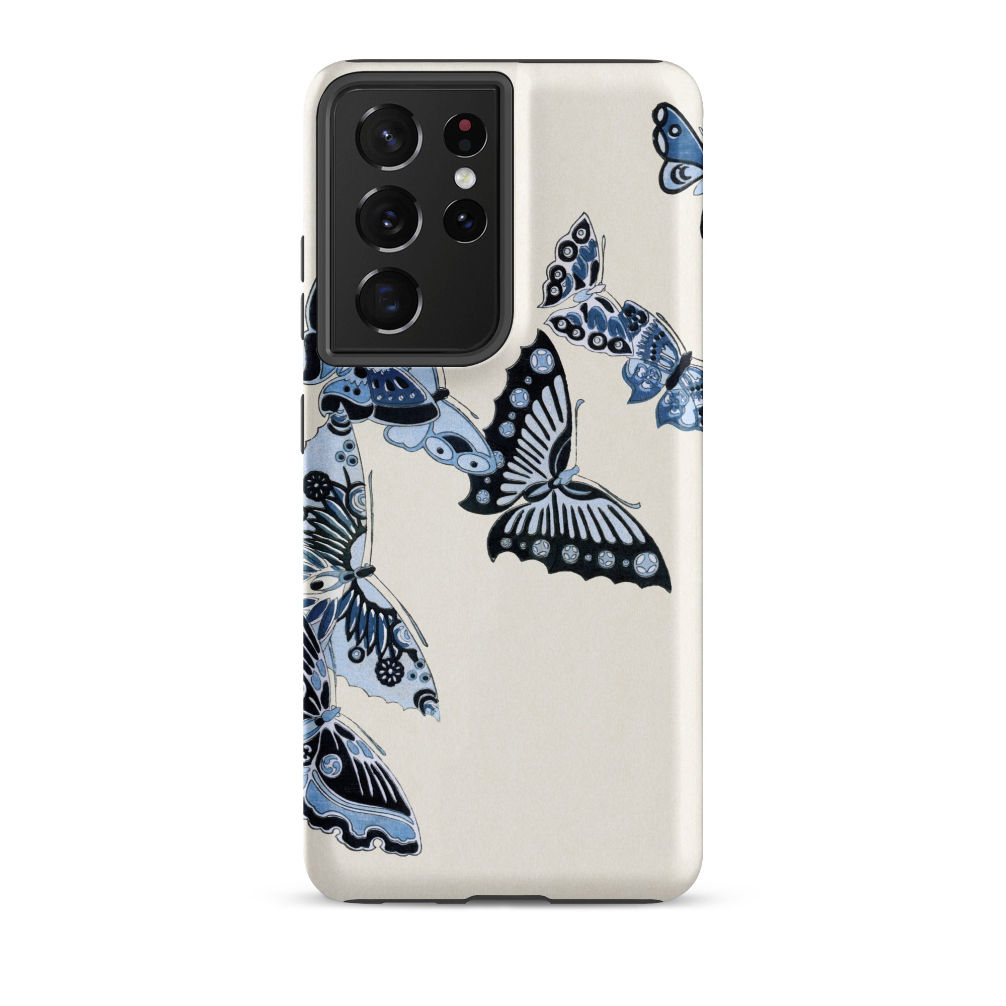 Japanese Blue Butterflies Kamisaka Sekka Samsung Case, Galaxy S21 Ultra / Matte, White Smartphone Case Blue Butterfly Pattern