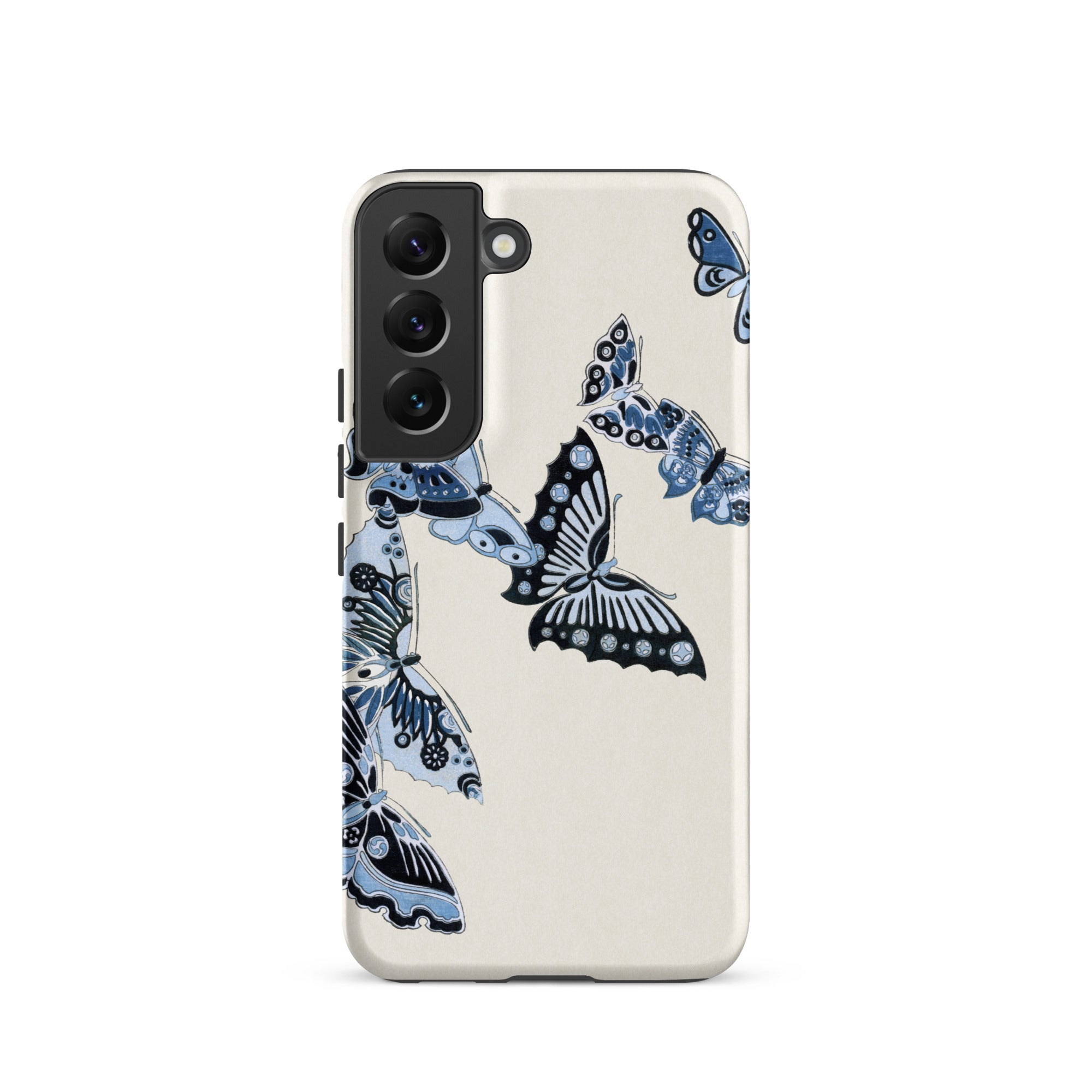 Japanese Blue Butterflies Kamisaka Sekka Samsung Case, Galaxy S22 / Matte, White Smartphone Case Blue Butterfly Pattern