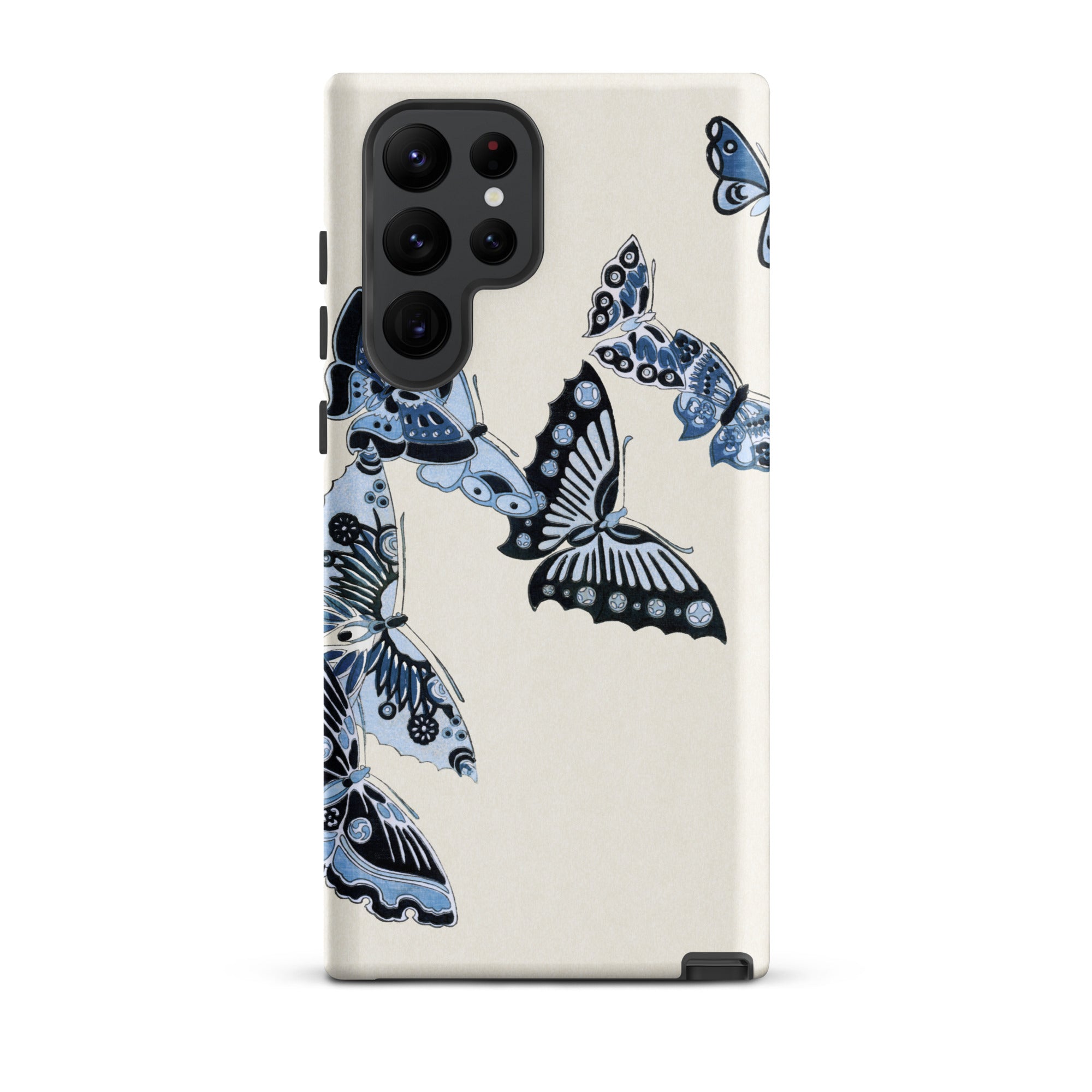 Japanese Blue Butterflies Kamisaka Sekka Samsung Case, Galaxy S22 Ultra / Matte, White Smartphone Case Blue Butterfly Pattern