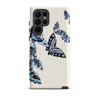 Japanese Blue Butterflies - Kamisaka Sekka Samsung Case, Galaxy S22 Ultra / Matte, White Smartphone Case Blue Butterfly Pattern