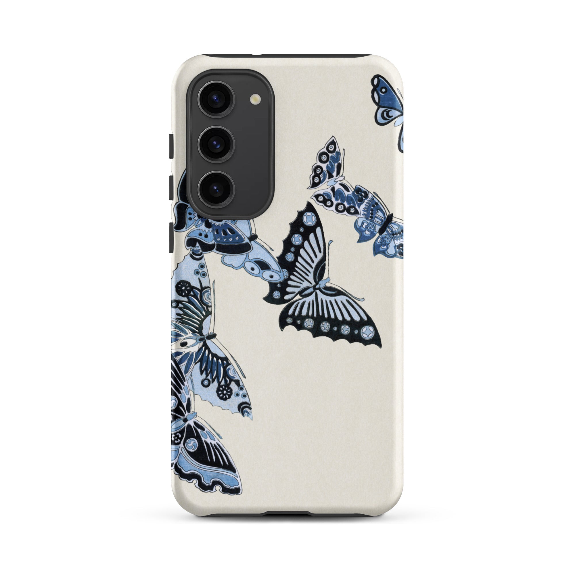 Japanese Blue Butterflies Kamisaka Sekka Samsung Case, Galaxy S23 Plus / Matte, Cream Phone Case Blue Butterfly Patterns Black Camera