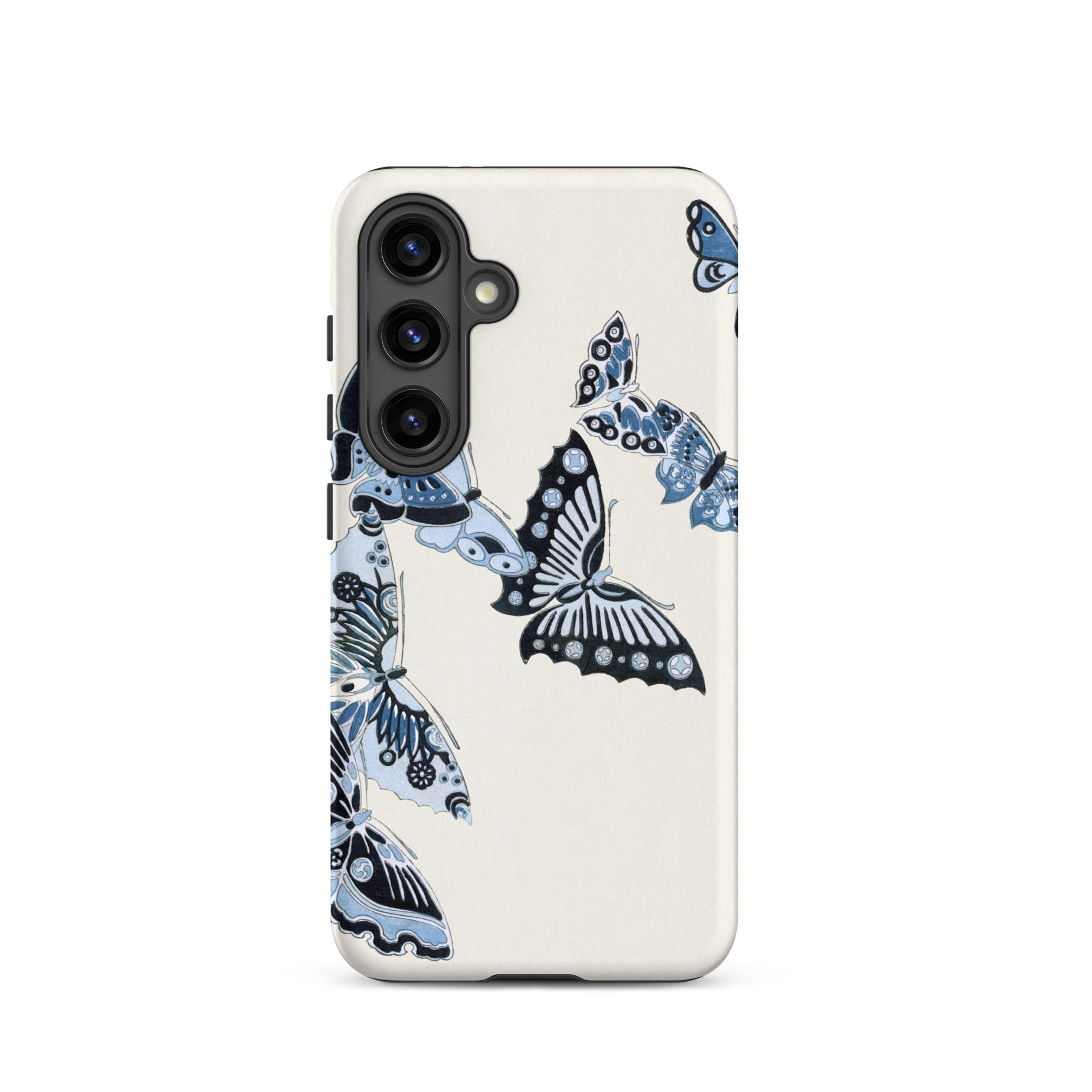 Japanese Blue Butterflies Kamisaka Sekka Samsung Case, Galaxy S24 / Matte, White Phone Case Blue Butterfly Patterns