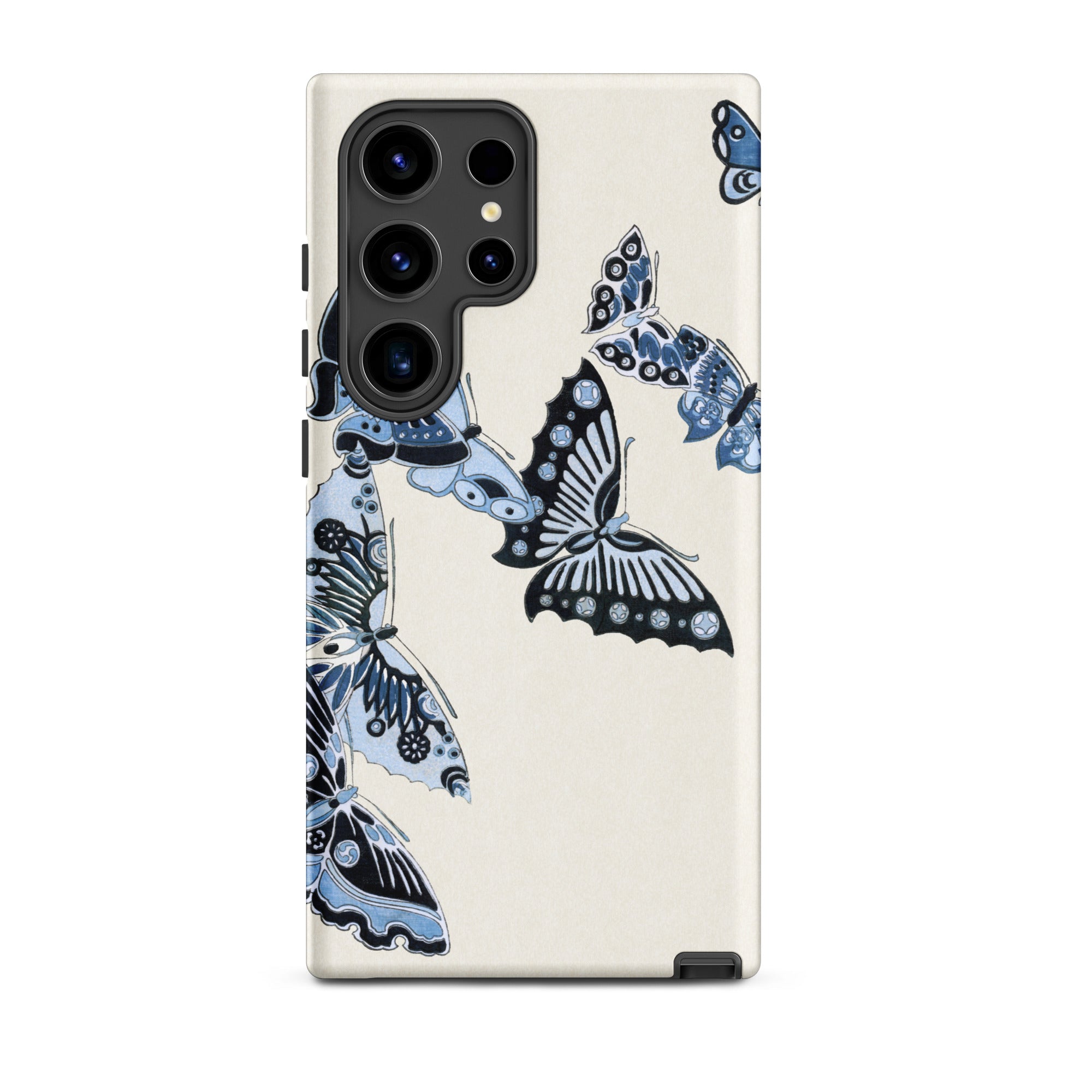 Japanese Blue Butterflies Kamisaka Sekka Samsung Case, Galaxy S24 Ultra / Matte, White Smartphone Case Blue Butterfly Pattern