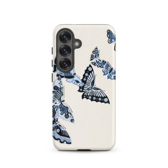 Japanese Blue Butterflies - Kamisaka Sekka Samsung Case, Galaxy S25 / Matte, White Phone Case Blue Butterfly Designs Black Camera
