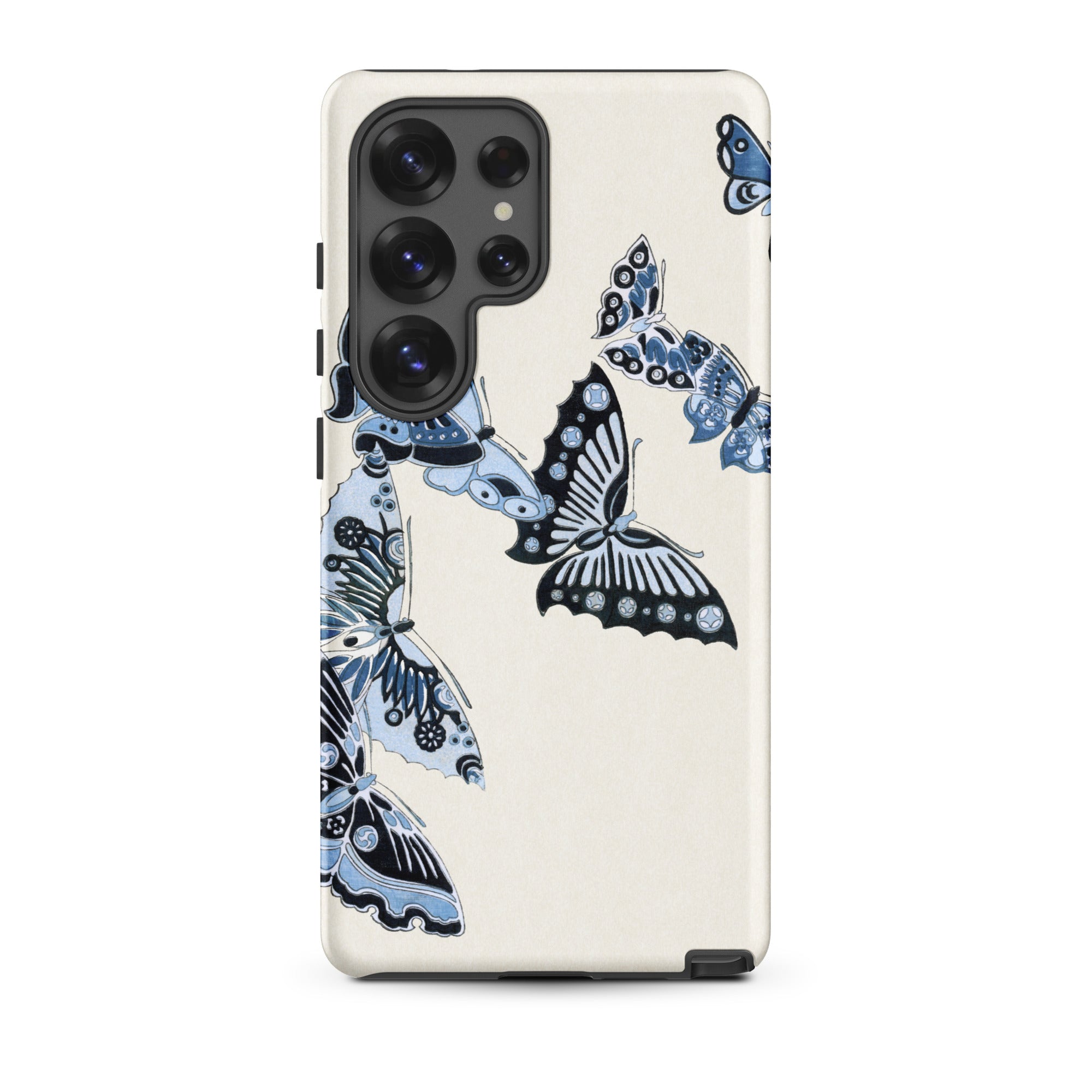 Japanese Blue Butterflies Kamisaka Sekka Samsung Case, Galaxy S25 Ultra / Matte, White Phone Case Black Camera Module Blue Butterfly