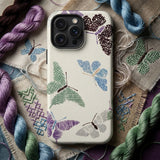 Japanese Butterflies 2 - Kamisaka Sekka Phone Case Cream-colored Phone Case Adorned Embroidered Butterflies Green Blue Kamisaka Sekka’s