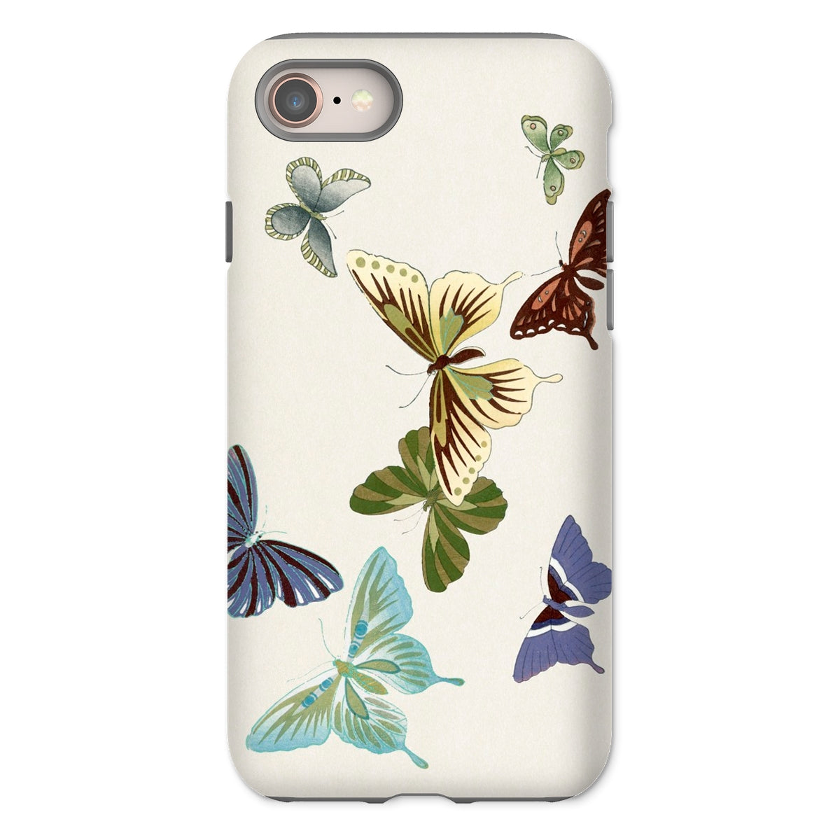 Japanese Butterflies Kamisaka Sekka Iphone Case, 8 / Matte, Phone Case Decorated Colorful Butterfly Illustrations Cream Background
