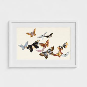 Japanese Butterflies - Kamisaka Sekka Kacho-e Art Print / Canvas Framed Artwork Collection Colorful Intricately Patterned Designs, Chō