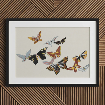 Japanese Butterflies - Kamisaka Sekka Kacho-e Art Print / Canvas Black-framed Artwork Collection Colorful Stylized Butterflies Patterns