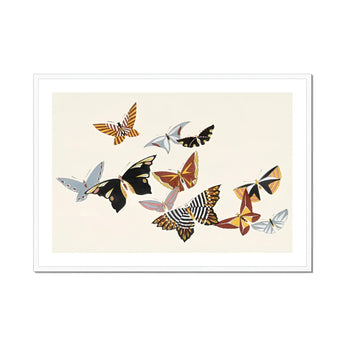 Japanese Butterflies - Kamisaka Sekka Kacho-e Art Print, Colorful Butterflies Flight Geometric Patterns Wings