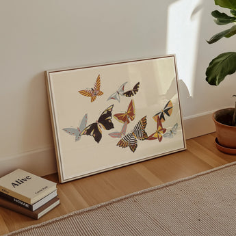 Japanese Butterflies - Kamisaka Sekka Kacho-e Art Print, Framed Artwork Colorful Butterflies Flight