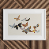 Japanese Butterflies - Kamisaka Sekka Kacho-e Art Print, Framed Artwork Colorful Butterflies Flight