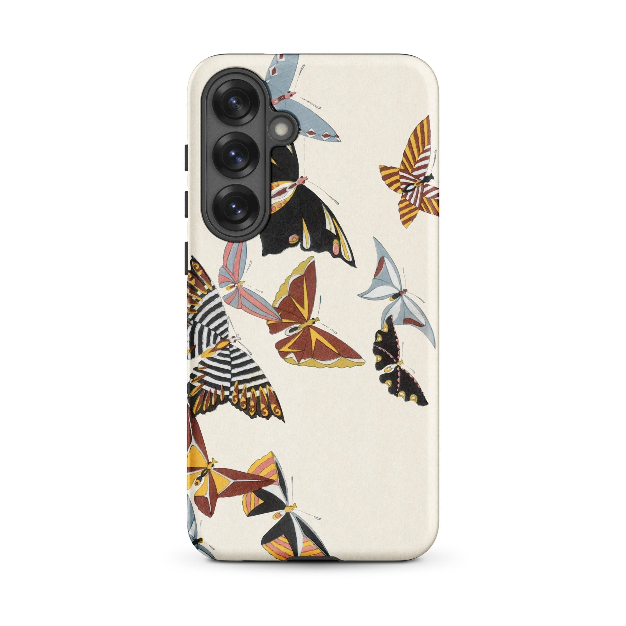 Japanese Butterflies Kamisaka Sekka Kacho e Samsung Case, Galaxy S25 Plus / Matte, Smartphone Cream Colored Case Adorned Colorful Butterfly