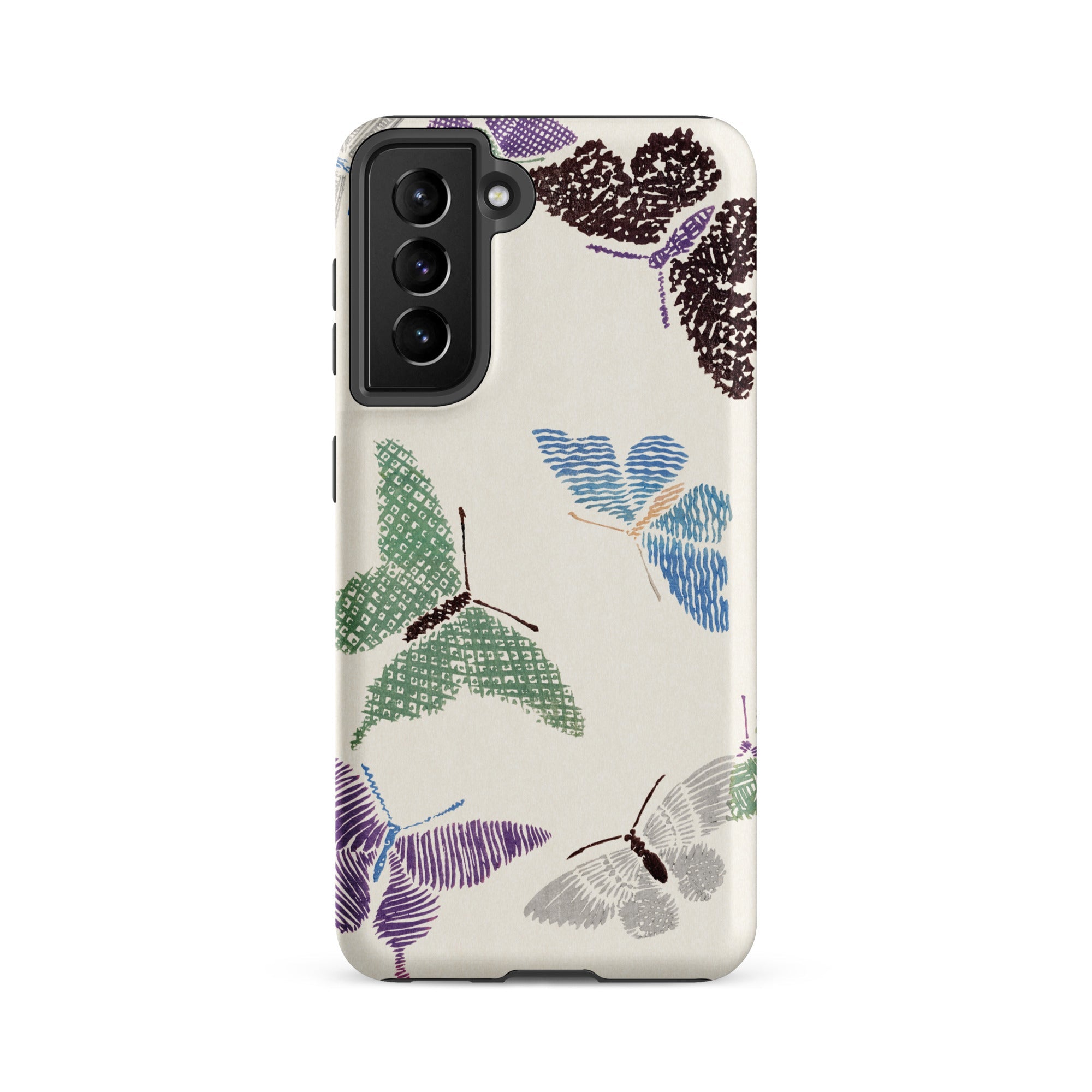 Japanese Butterflies Kamisaka Sekka Samsung Case, Galaxy S21 Fe / Matte, White Smartphone Case Colorful Butterfly Pattern