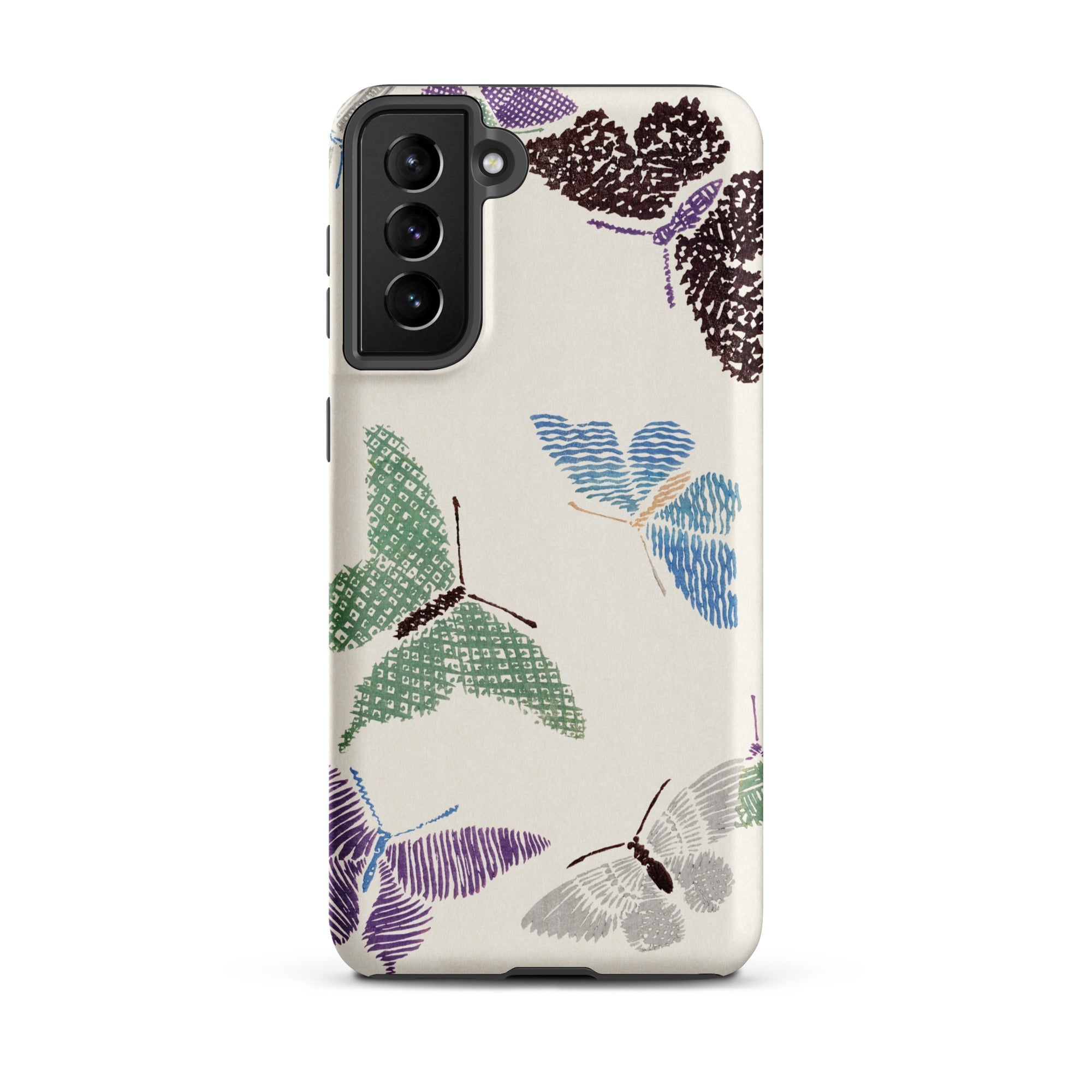 Japanese Butterflies Kamisaka Sekka Samsung Case, Galaxy S21 Plus / Matte, White Smartphone Case Colorful Butterfly Pattern