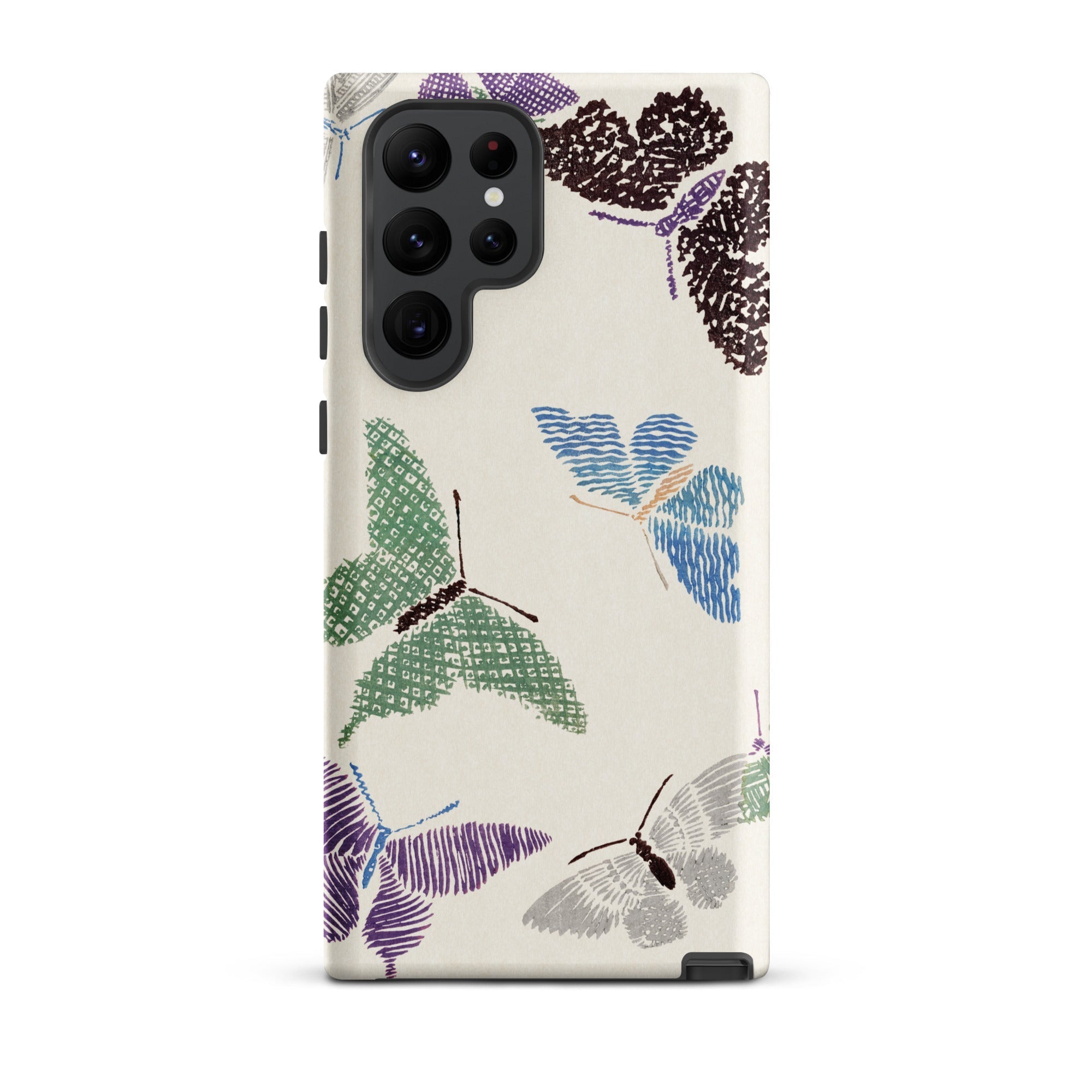 Japanese Butterflies Kamisaka Sekka Samsung Case, Galaxy S22 Ultra / Matte, Light Colored Phone Case Black Camera Module Colorful Butterfly