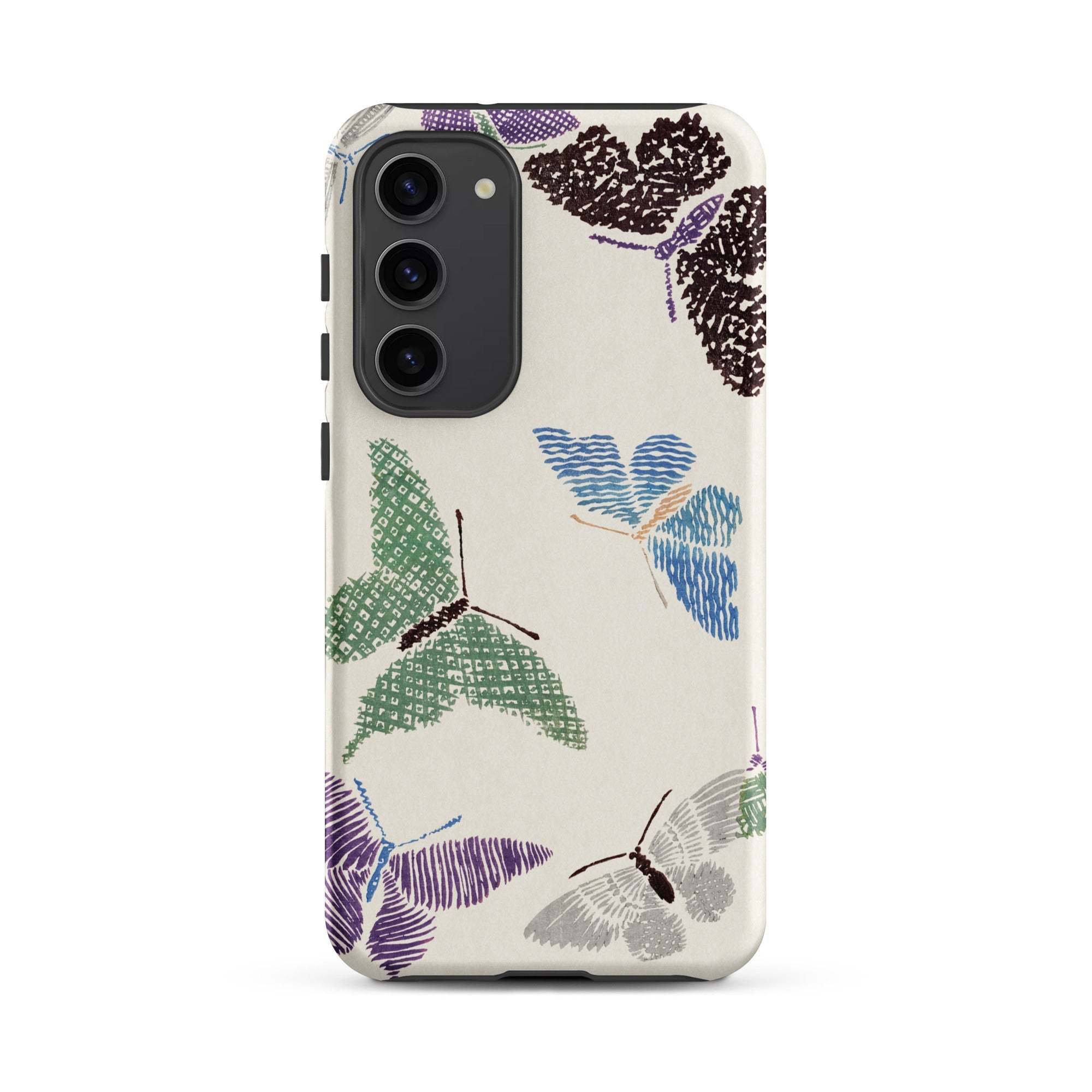 Japanese Butterflies Kamisaka Sekka Samsung Case, Galaxy S23 Plus / Matte, Smartphone Case White Background Pattern Multiple Colorful