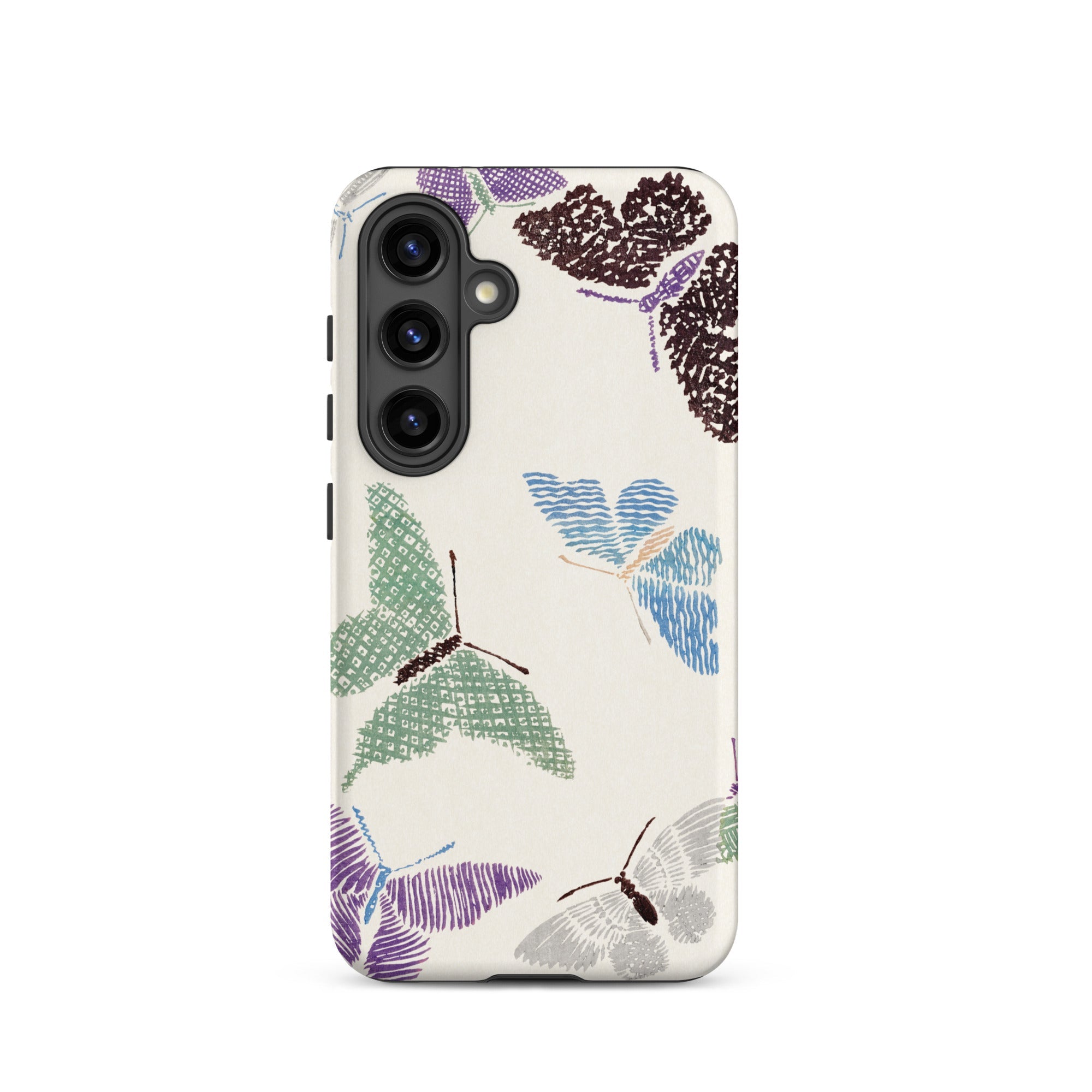 Japanese Butterflies Kamisaka Sekka Samsung Case, Galaxy S24 / Matte, White Smartphone Case Colorful Butterfly Pattern