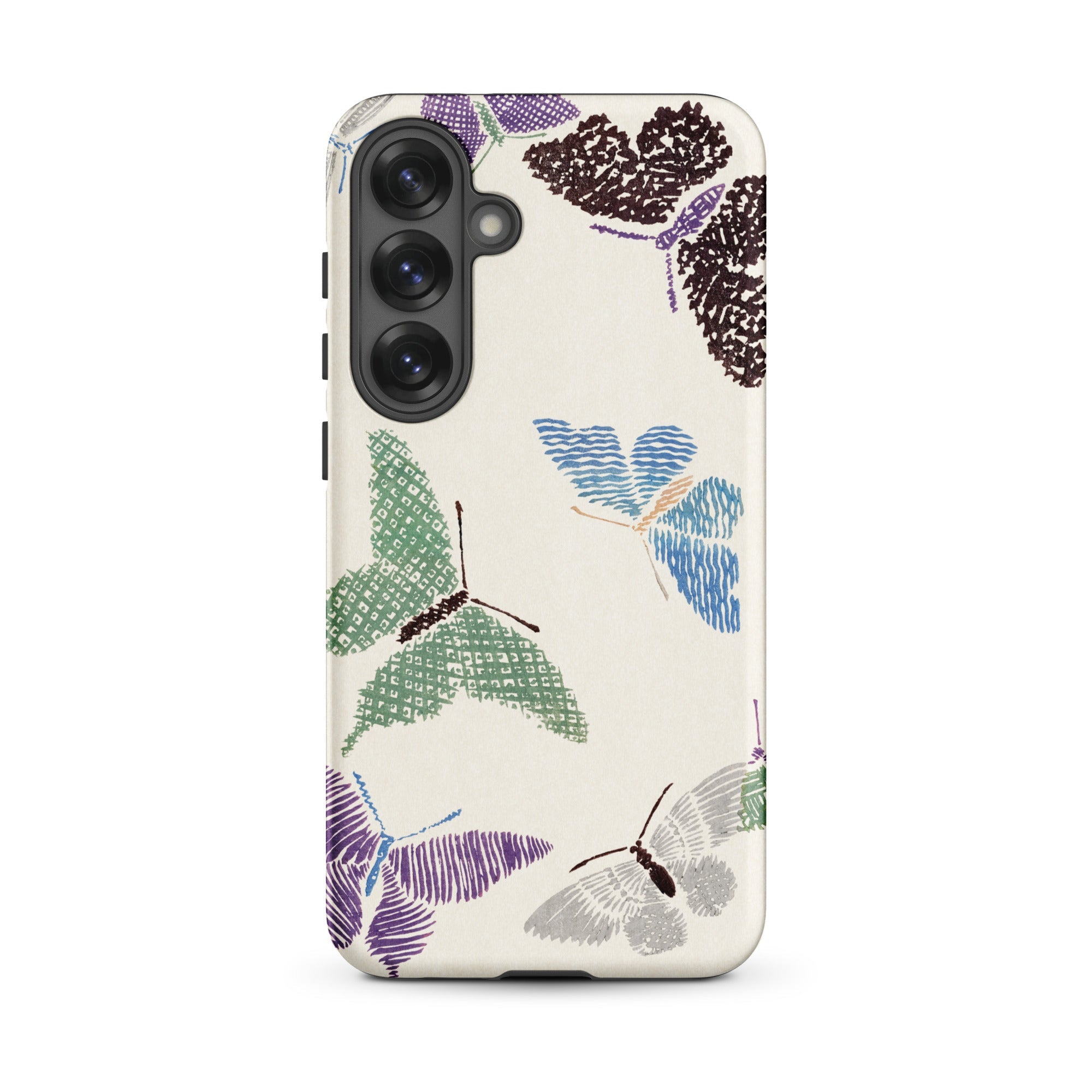 Japanese Butterflies Kamisaka Sekka Samsung Case, Galaxy S25 Plus / Matte, White Phone Case Multicolored Butterfly Designs