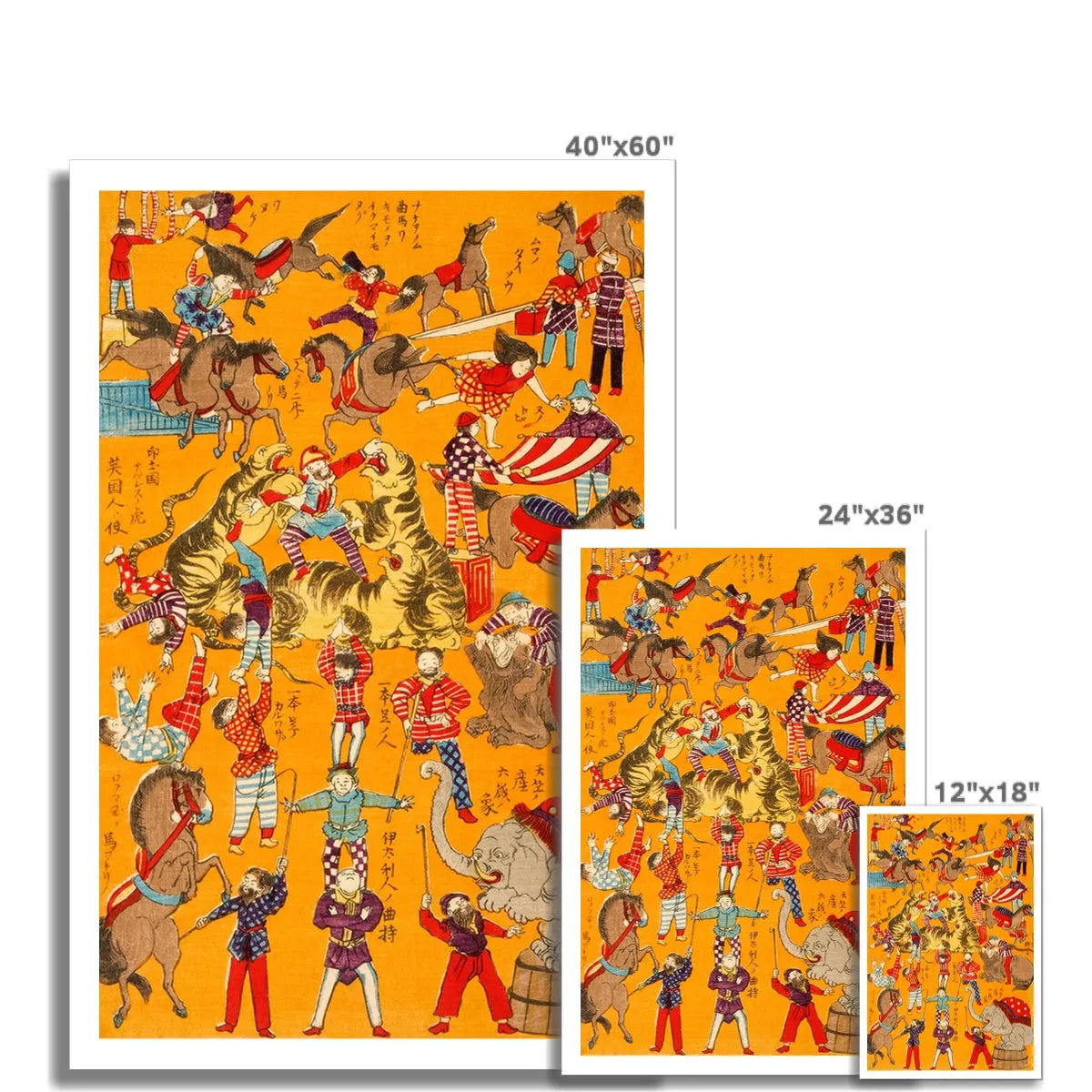 Japanese Circus Woodcut Fine Art Print - Posters Prints & Visual Artwork - Aesthetic Art