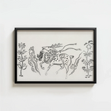 Black-framed Artwork Stylized Deer Antlers Spotted Body Surrounded Taguchi Tomoki, Tsubaki Woodblock, Japanese